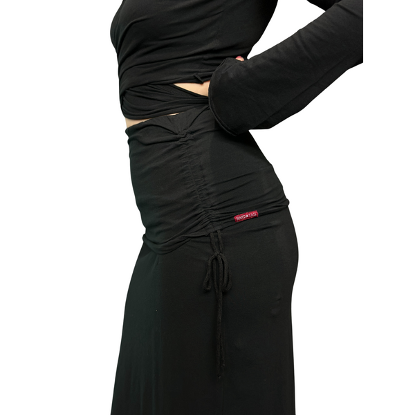 Fold Over Shirred Maxi Tube Skirt