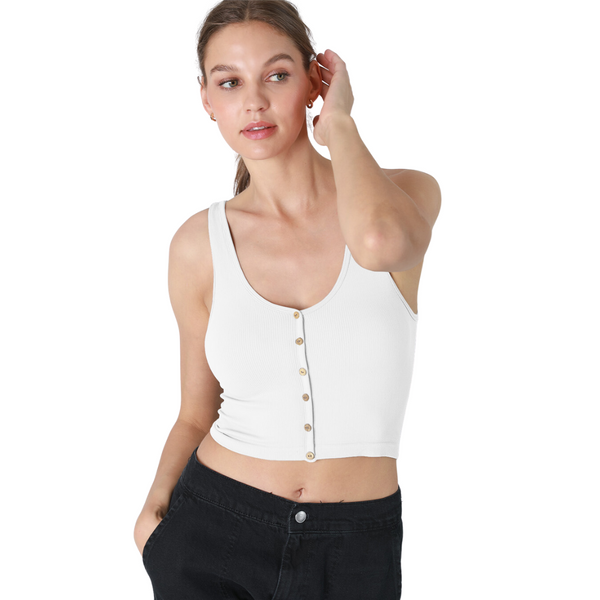 Ribbed Button Front Crop Top