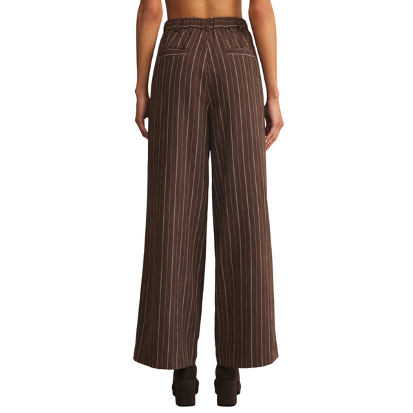 Alma Pinstripe Wide Leg Pant Chocolate