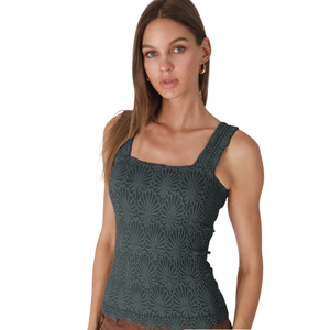 Lace Textured Square Neck Top
