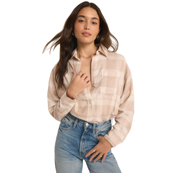 River Plaid Button Up Putty