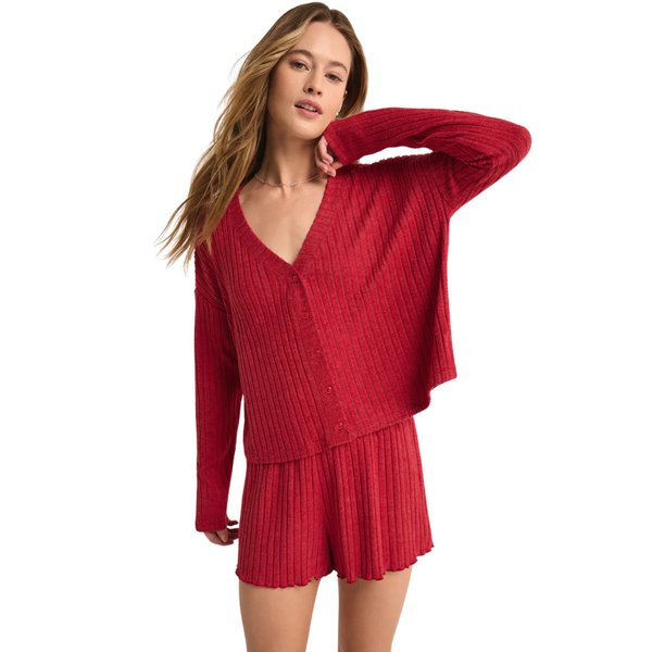 Mara Long Sleeve Cardigan Top Red