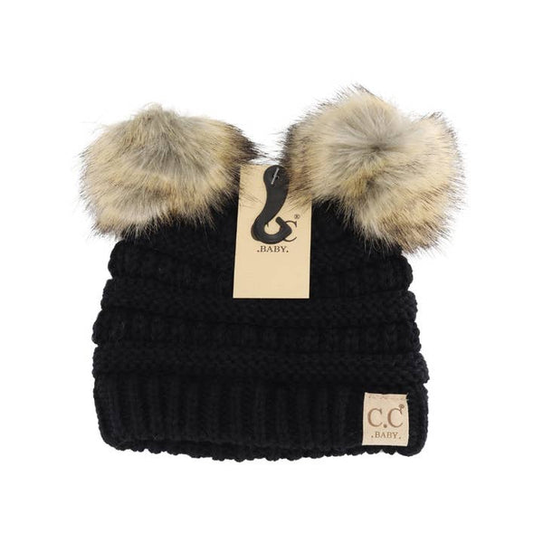 Baby C.C. Solid Ribbed Fur Pom Beanie