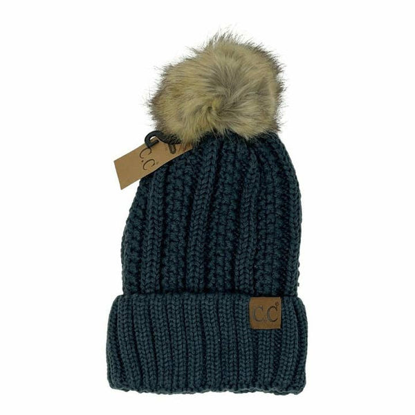 Fuzzy Lined Fur Pom Beanie