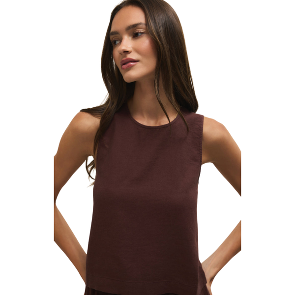 Sloane Linen Top Chocolate Cherry