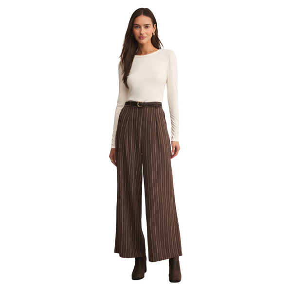 Alma Pinstripe Wide Leg Pant Chocolate