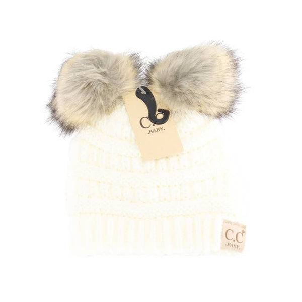 Baby C.C. Solid Ribbed Fur Pom Beanie