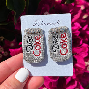 Diet Coke Embellished Beaded Bling Stud Earrings