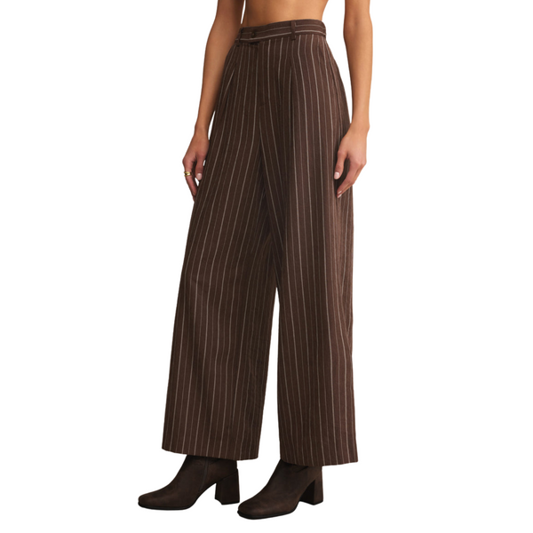 Alma Pinstripe Wide Leg Pant Chocolate