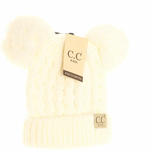Kid's Solid Knit Double Pom Beanie