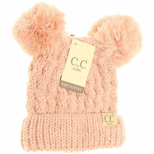 Kid's Solid Knit Double Pom Beanie