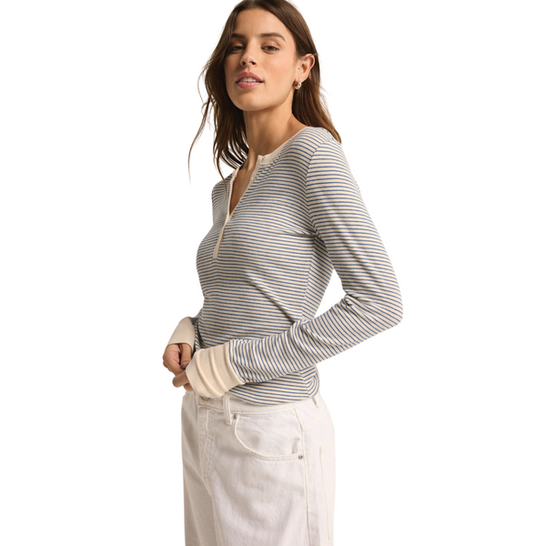 Scarlett Stripe Rib Henley Sea Salt