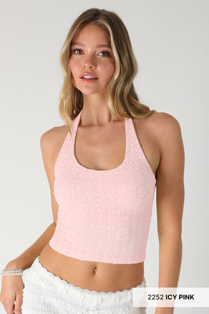 FLORAL LACE HALTER CROP TOP