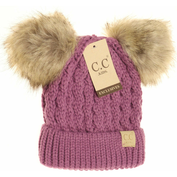 Kid's Double Fur Pom Beanie