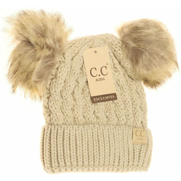 Kid's Double Fur Pom Beanie