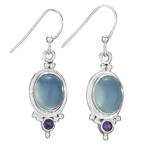 Oval Chalcedony Amethyst Earrings