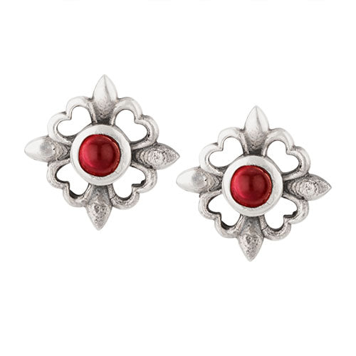 Flower Garnet Stud Earrings