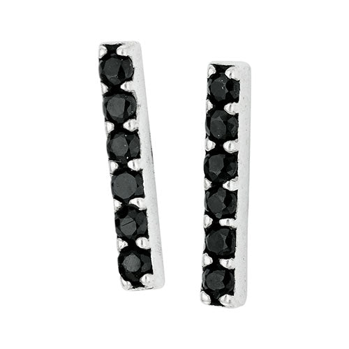 Black CZ Bar Stud Earrings