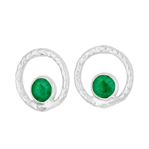 Emerald Textured Circle Stud Earrings