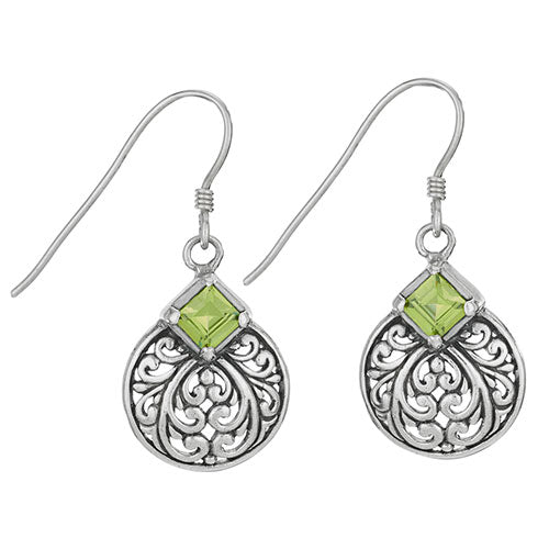 Square Peridot Topped Circle Earrings