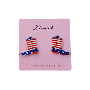 Americana Flag Cowgirl Boot Stud Earrings