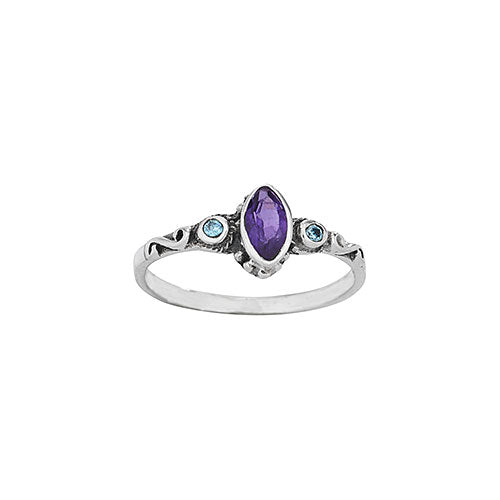 Blue Topaz Amethyst Scroll Ring