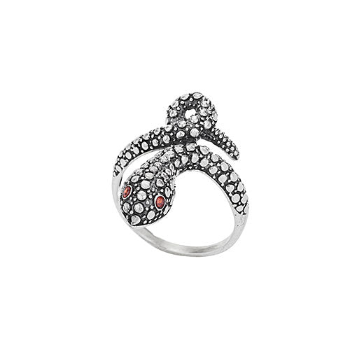 Red CZ Eyes Textured Snake Ring
