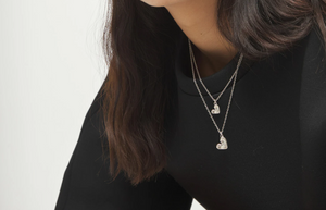 Multi strand chain necklace with two hearts (SILVER)