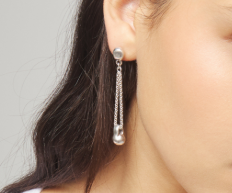 Drop earrings with long chain and sphere (SILVER)