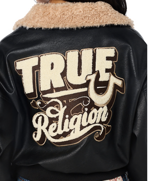 Faux Leather Aviator Jacket