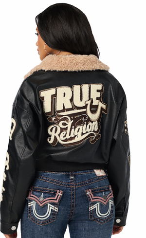 Faux Leather Aviator Jacket