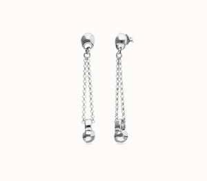Drop earrings with long chain and sphere (SILVER)