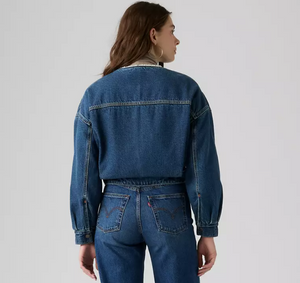 Collarless Cropped Sherpa Trucker Jacket