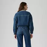 Collarless Cropped Sherpa Trucker Jacket