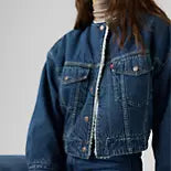Collarless Cropped Sherpa Trucker Jacket