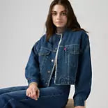 Collarless Cropped Sherpa Trucker Jacket