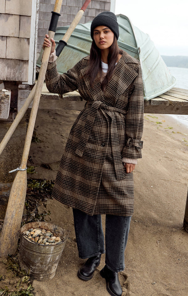 Jackie Plaid Trench Coat Latte