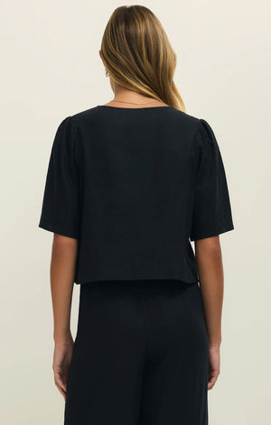 La Belle Linen Top Black