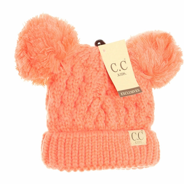 Kid's Solid Knit Double Pom Beanie