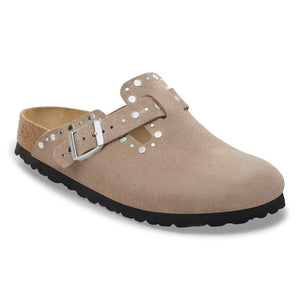 Boston Rivets Taupe Suede Leather