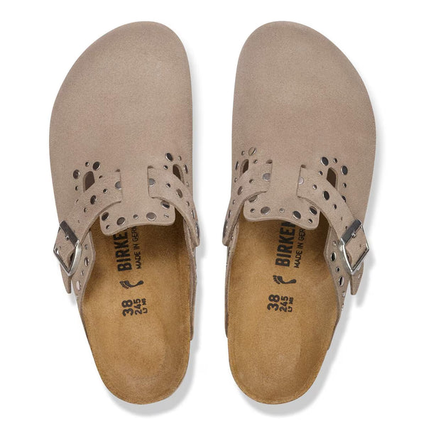 Boston Rivets Taupe Suede Leather