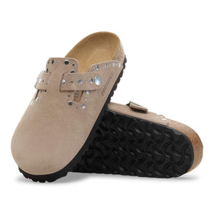 Boston Rivets Taupe Suede Leather