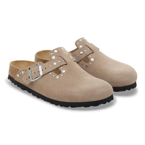 Boston Rivets Taupe Suede Leather