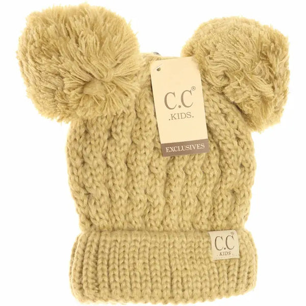 Kid's Solid Knit Double Pom Beanie
