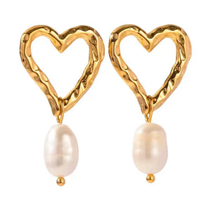 Mae Heart Pearl Drop Stud Earrings
