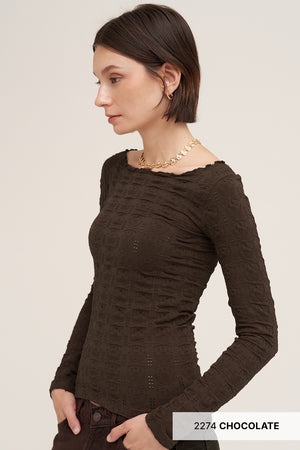 Floral Pointelle Lettuce Edge Top