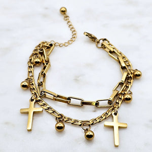 Gold Cross Charm Bracelet