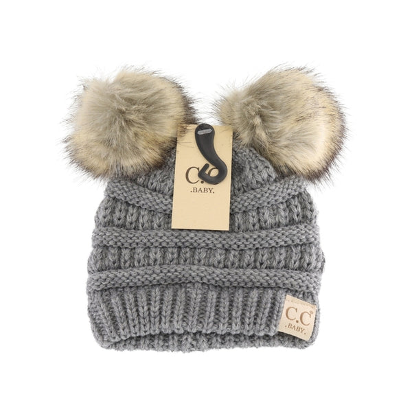 Baby C.C. Solid Ribbed Fur Pom Beanie