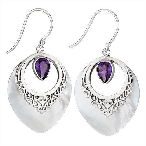 Open Mother of Pearl Earring With Amethyst