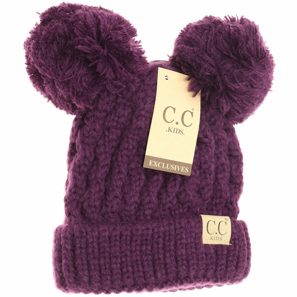 Kid's Solid Knit Double Pom Beanie